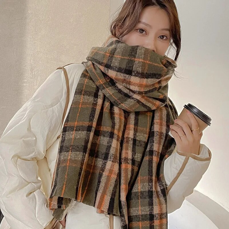 Karirani šalovi duginih boja od tartana za žene zime, dugi šalovi za žene, super mekani šalovi za žene zime