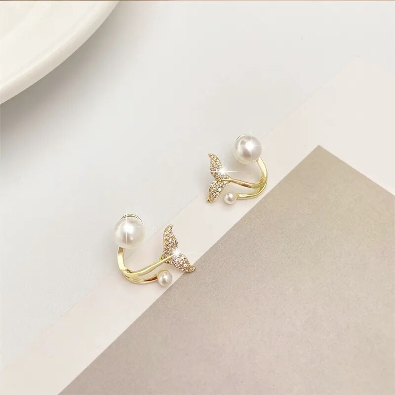 Ευρώπη και Αμερική 2023 Νέα ιδιοσυγκρασία Fishtail Pearl Earrings Fashion Personality Απλή πολυτελή γυναικεία σκουλαρίκια πάρτι