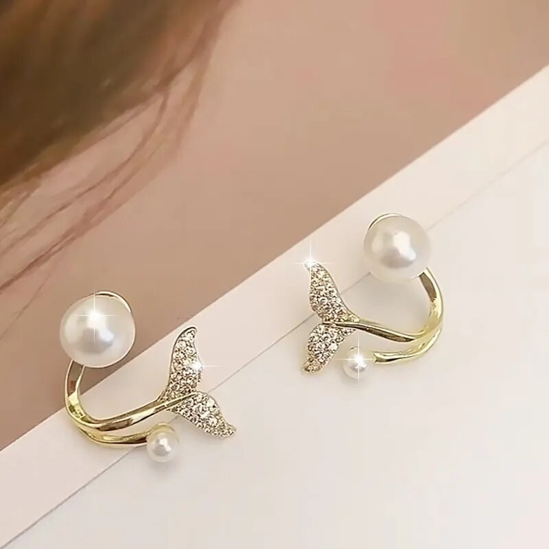 Ευρώπη και Αμερική 2023 Νέα ιδιοσυγκρασία Fishtail Pearl Earrings Fashion Personality Απλή πολυτελή γυναικεία σκουλαρίκια πάρτι