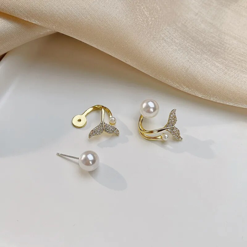Ευρώπη και Αμερική 2023 Νέα ιδιοσυγκρασία Fishtail Pearl Earrings Fashion Personality Απλή πολυτελή γυναικεία σκουλαρίκια πάρτι