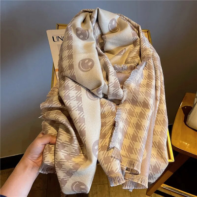 Luksuzni zimski topli ženski vuneni pleteni debeli dvostrani smajliji šal od kašmira, pašmina šal, ženski šalovi i šalovi