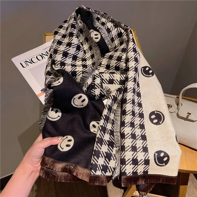 Luksuzni zimski topli ženski vuneni pleteni debeli dvostrani smajliji šal od kašmira, pašmina šal, ženski šalovi i šalovi