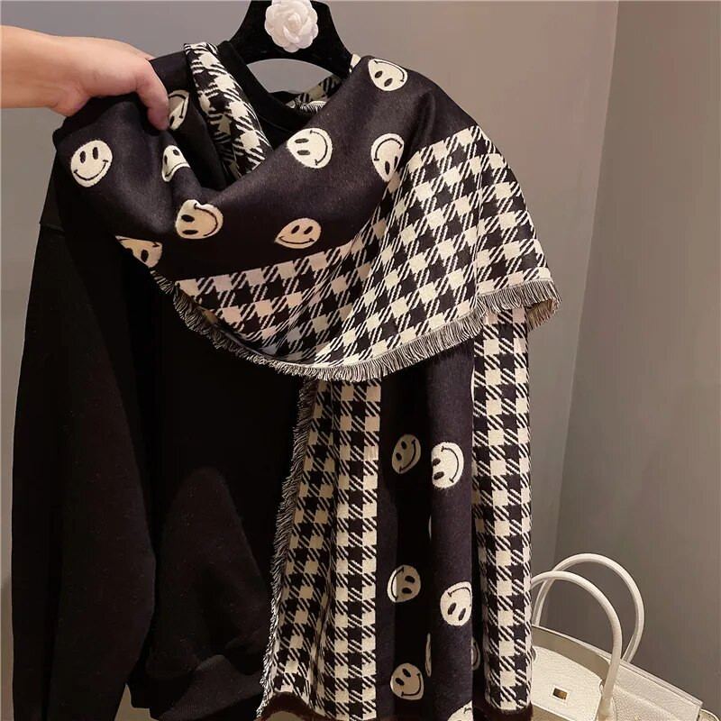 Luksuzni zimski topli ženski vuneni pleteni debeli dvostrani smajliji šal od kašmira, pašmina šal, ženski šalovi i šalovi