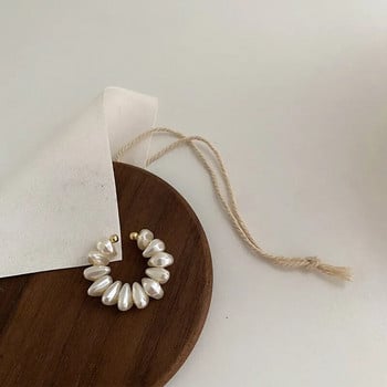 Щипка за ухо с френски перли Дамски маншет за уши с фалшив пиърсинг Ретро елегантни щипки за уши с неправилна естествена перла върху обеци Бижута Подарък