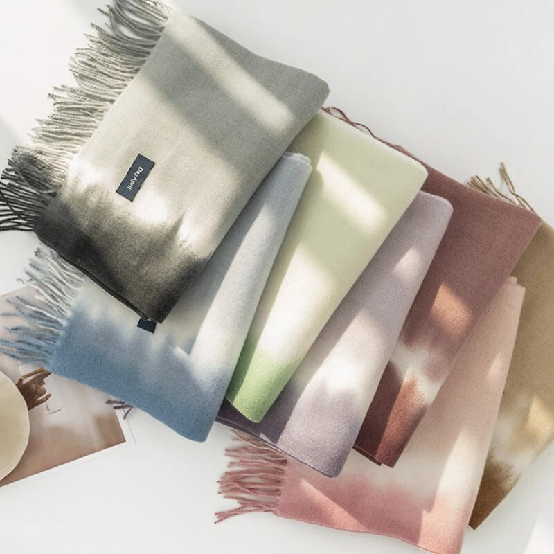 Moteriškas gradiento spalvos šalikas, itin minkštas prabangus klasikinis kašmyro žieminis šalikas, dideli šalikai