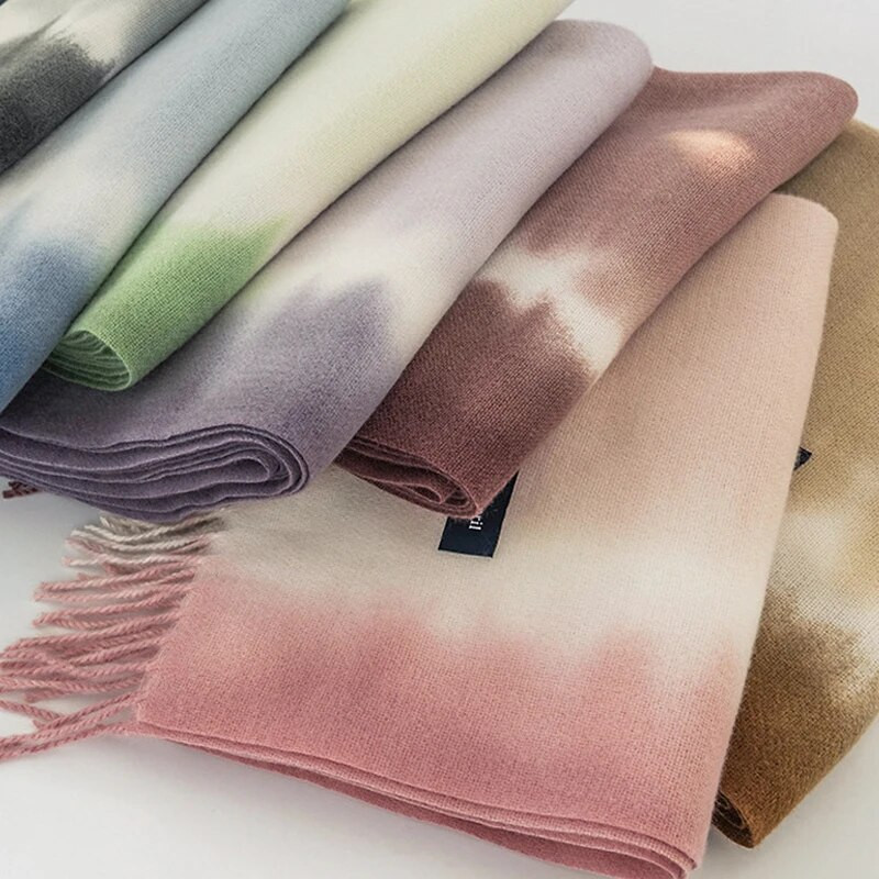 Moteriškas gradiento spalvos šalikas, itin minkštas prabangus klasikinis kašmyro žieminis šalikas, dideli šalikai