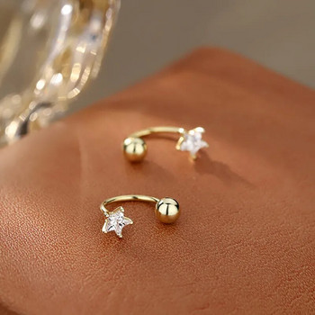 2 τμχ Ανοξείδωτο ατσάλι Χρυσό Χρώμα Minimal Κρυστάλλινο Αστέρι Σκουλαρίκια Αστέρι Γυναικεία Κορεατικά καρφιά έλικα Tragus Cartilage Piercing Κοσμήματα