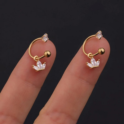 2PC nerūsējošā tērauda zelta krāsa minimāla kristāla zvaigzne ausu kniedes auskari sievietēm korejiešu spirālveida kniedes Tragus skrimšļa pīrsings rotaslietas