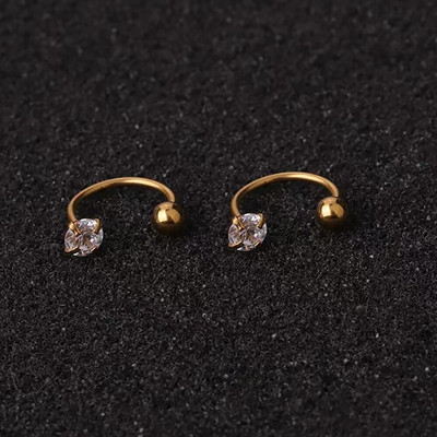 2PC nerūsējošā tērauda zelta krāsa minimāla kristāla zvaigzne ausu kniedes auskari sievietēm korejiešu spirālveida kniedes Tragus skrimšļa pīrsings rotaslietas