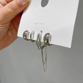 4 БР./КОМПЛЕКТ Нов дизайн златисто сребърен цвят метални геометрични неправилни пискюли верига щипка обеци за жени без пиърсинг маншет за уши 2022
