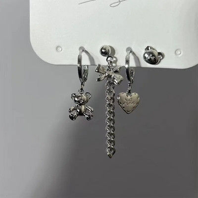 4PCS/SET Novi dizajn zlatno-srebrne metalne geometrijske nepravilne lančane naušnice s kopčom za žene bez probušenih ušiju 2022.