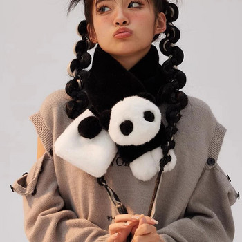 Плюшен шал с панда, есенно-зимен изкуствен външен шал за поддържане на топлината, тийнейджърски шал, топли шалове за жени, мъже и момичета, плюшени шалове с врата на панда