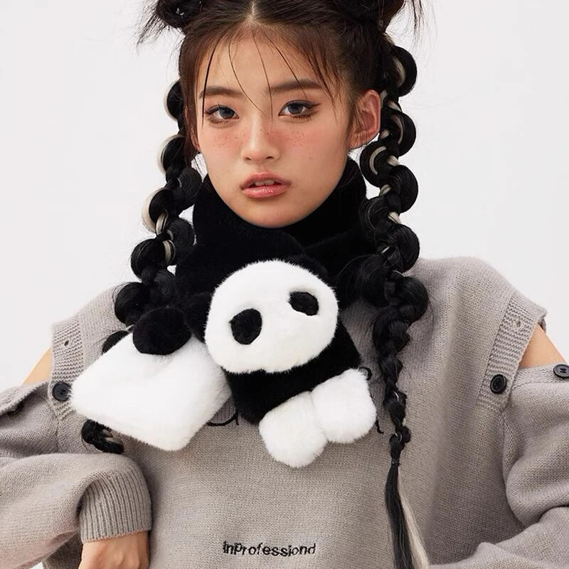 Plišani panda šal, jesen-zima lažni vanjski šal za grijanje, tinejdžerski šal, žene, muškarci, djevojke, plišani topli šalovi s panda vratom