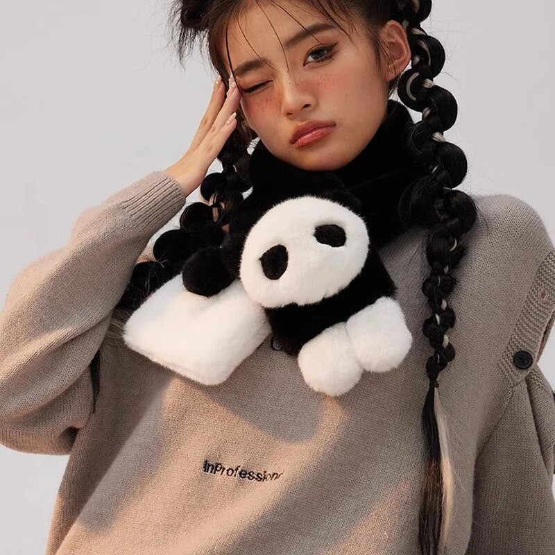 Plišani panda šal, jesen-zima lažni vanjski šal za grijanje, tinejdžerski šal, žene, muškarci, djevojke, plišani topli šalovi s panda vratom