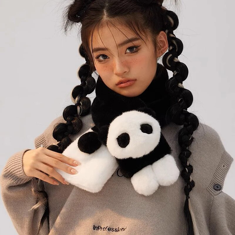Plišani panda šal, jesen-zima lažni vanjski šal za grijanje, tinejdžerski šal, žene, muškarci, djevojke, plišani topli šalovi s panda vratom
