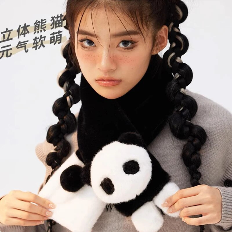 Plišani panda šal, jesen-zima lažni vanjski šal za grijanje, tinejdžerski šal, žene, muškarci, djevojke, plišani topli šalovi s panda vratom