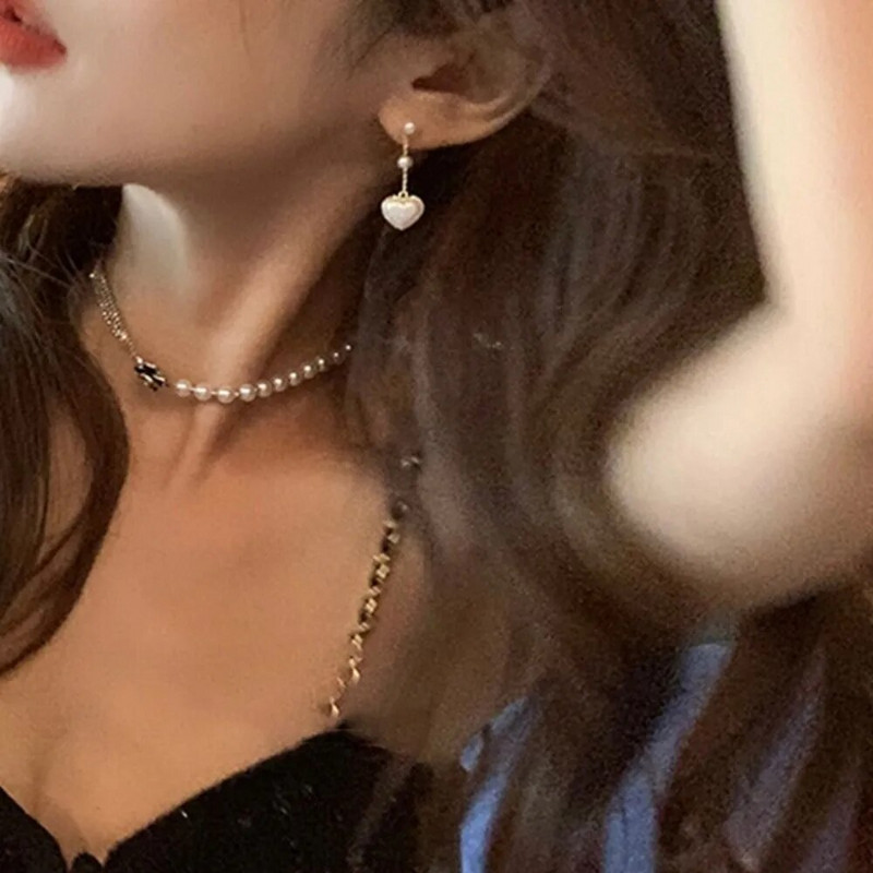 Modes franču, jauki eleganti vintage mini luksusa loki, sirds auss, korejiešu stila pērļu auskari, sieviešu nolaižamie auskari