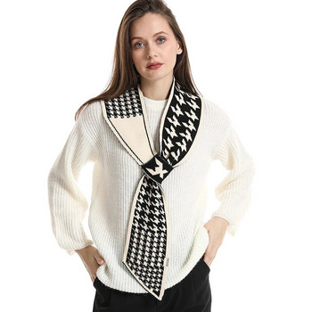 Houndstooth 2023 Нова карирана луксозна марка Кашмирен плетен шал за жени Зимен топъл дълъг слаб малък шал Шалове за врат