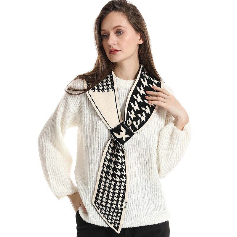 Houndstooth 2023 Novi karirani luksuzni brend Pleteni šal od kašmira za žene Zima Topli dugi mršavi mali šal Maramice