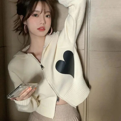 Eleganta, mīlestības aplikācija, ikdienas trikotāžas jaciņa ar rāvējslēdzēju