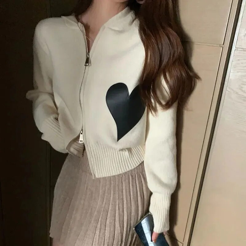 Eleganta, mīlestības aplikācija, ikdienas trikotāžas jaciņa ar rāvējslēdzēju