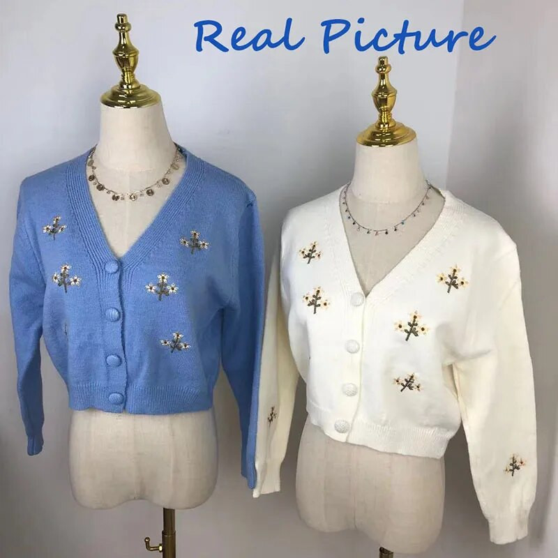 Virággal hímzett, kötött női kardigán 2022-es divatos pulóver Oversize Vintage V nyakú, hosszú ujjú felső női felsőruházat elegáns felső
