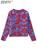 Zevity Ženski vintage džemper s cvjetnim jacquard vezom s O izrezom Ženski šik džemper dugih rukava s dvostrukim džepovima Gornji kaputi CT3000