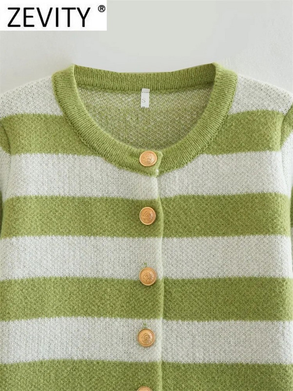 Zevity Sieviešu modes O kakla Zelta krūtiņu svītrains īss adīšanas džemperis Femme Chic, garām piedurknēm, plāni jaciņa mēteļi CT2655