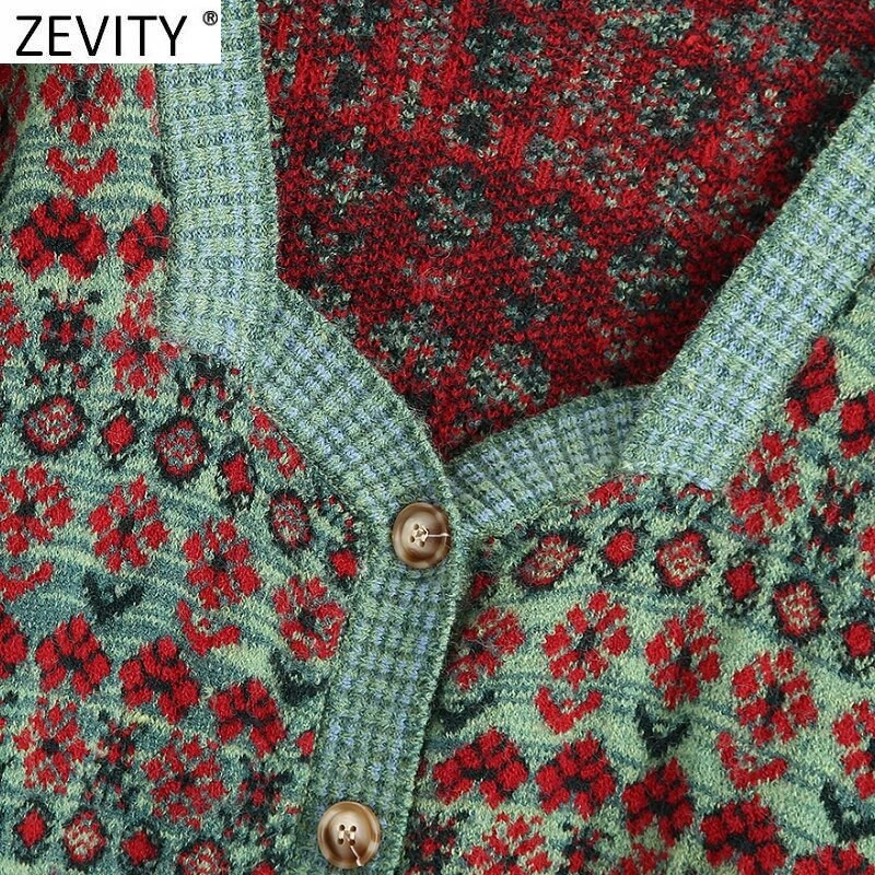 Zevity Moterų Vintažinės Spalvos Derančios Spaudos Spaudos Mezgimas Moteriškas megztinis ilgomis rankovėmis Prašmatnūs megztiniai Retro kimono kelnaitės S549