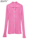ZEVITY Ženska modna pletena vesta s dugim rukavima s osam niti dugmadi, tanka gornja odjeća s dugim rukavima, šik majice SW4792