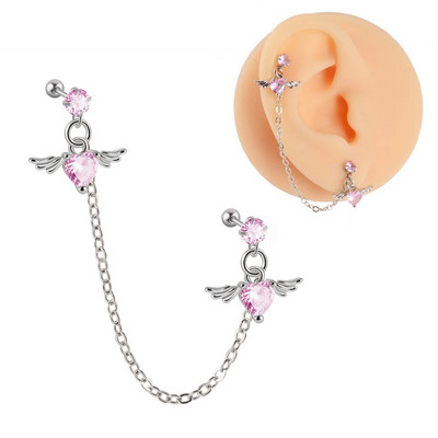 1PC Kirurški čelik CZ Gem Piercing za tragus hrskavicu Cirkon Viseća naušnica s lančićem Nakit za piercing za uho Helix