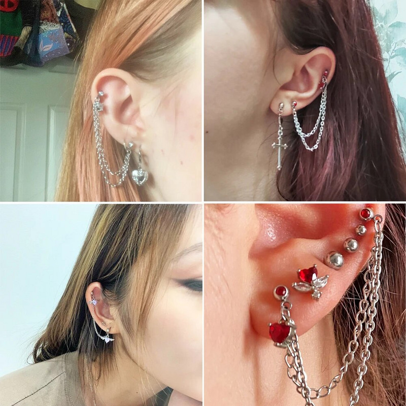 1PC Kirurški čelik CZ Gem Piercing za tragus hrskavicu Cirkon Viseća naušnica s lančićem Nakit za piercing za uho Helix