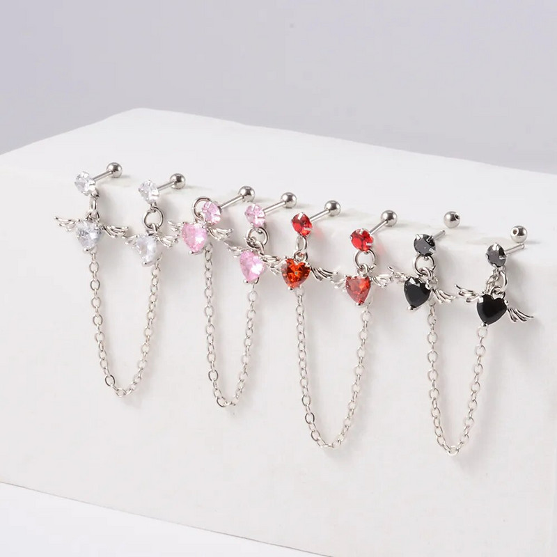 1PC Kirurški čelik CZ Gem Piercing za tragus hrskavicu Cirkon Viseća naušnica s lančićem Nakit za piercing za uho Helix