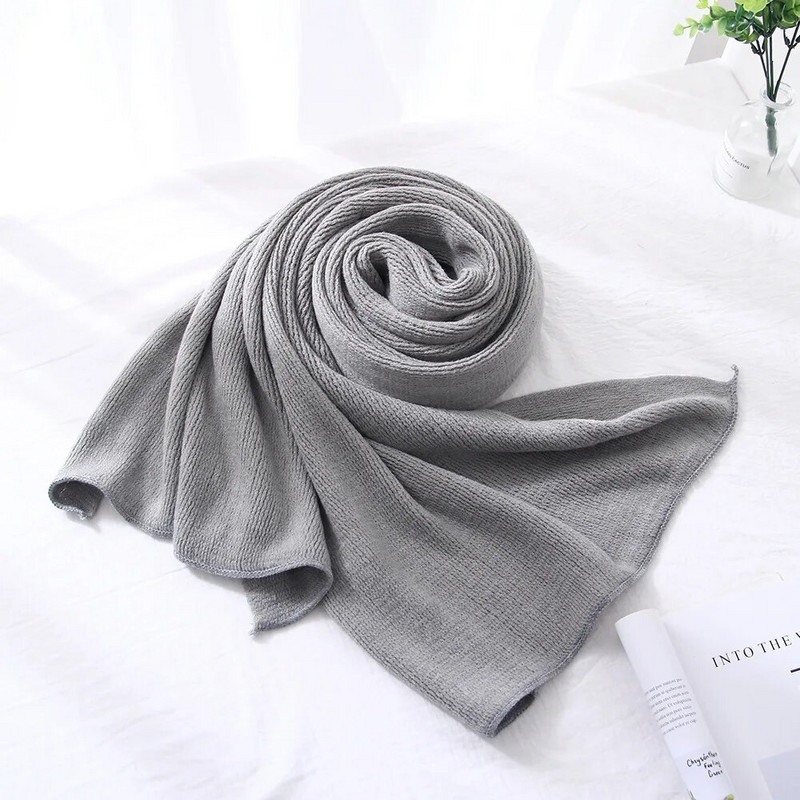 200*50cm Sieviešu Vīriešu Masīvkašmira Šalles Modes Ziemas Bieza Siltas Mīkstas Šalles Aptin Tīras Krāsas Pāris Adīta Vilnas Gara Šalle