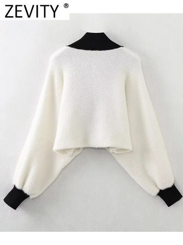 Zevity Ženski modni V izrez Crno-bijeli patchwork pleteni kimono džemper Ženski šik kardigan s rukavima u obliku krila šišmiša Gornji kaput CT5164