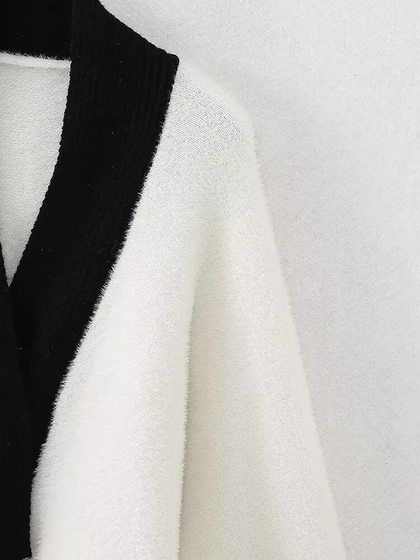 Zevity Ženski modni V izrez Crno-bijeli patchwork pleteni kimono džemper Ženski šik kardigan s rukavima u obliku krila šišmiša Gornji kaput CT5164