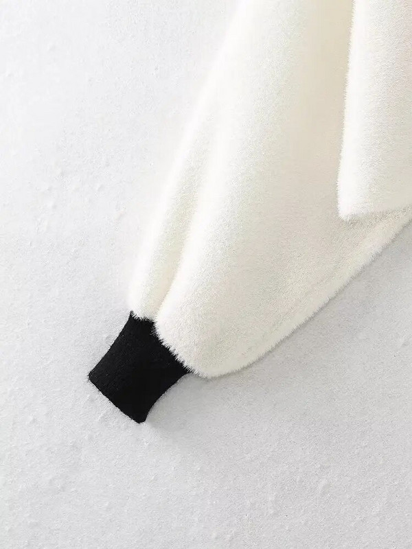 Zevity Ženski modni V izrez Crno-bijeli patchwork pleteni kimono džemper Ženski šik kardigan s rukavima u obliku krila šišmiša Gornji kaput CT5164