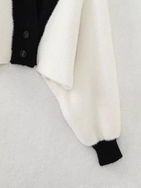 Zevity Ženski modni V izrez Crno-bijeli patchwork pleteni kimono džemper Ženski šik kardigan s rukavima u obliku krila šišmiša Gornji kaput CT5164