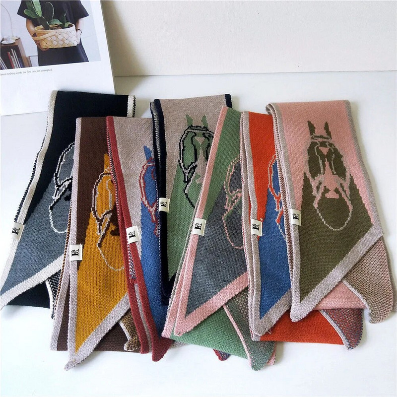 Jauns modes trikotāžas sieviešu kašmira šalle vienkrāsains Wild Small NeckerChief Knitting vilnas šalles Femme rudens ziemai D067