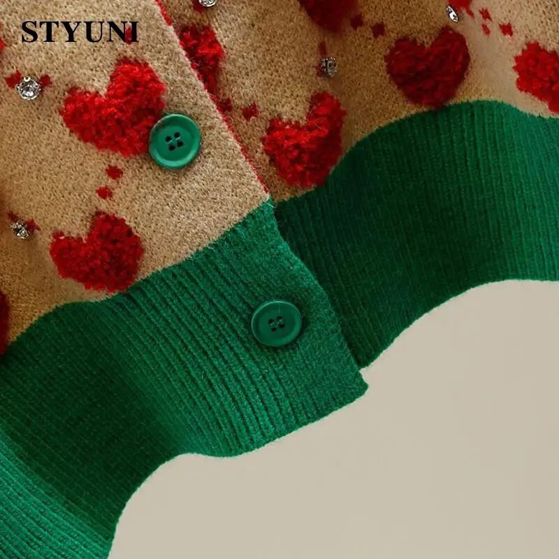 Heart Argyle Diamonds O-neck High Street Kawaii kötött női pulóverek hosszú ujjú gombok rövid pulóverek női kardigánok