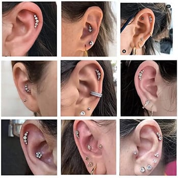 1 ΤΕΜ Crystal Cartilage Piercing Helix Σκουλαρίκι Stud Barbell από ανοξείδωτο ατσάλι Tragus Stud Earrings Cluster Daith Jewelry for Women