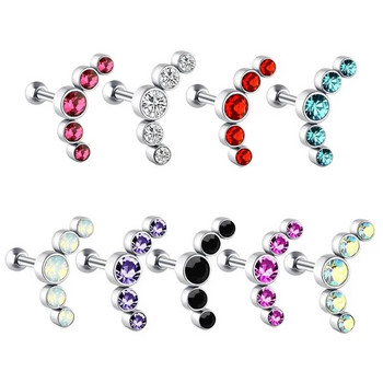 1 ΤΕΜ Crystal Cartilage Piercing Helix Σκουλαρίκι Stud Barbell από ανοξείδωτο ατσάλι Tragus Stud Earrings Cluster Daith Jewelry for Women