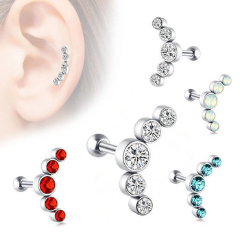 1 ΤΕΜ Crystal Cartilage Piercing Helix Σκουλαρίκι Stud Barbell από ανοξείδωτο ατσάλι Tragus Stud Earrings Cluster Daith Jewelry for Women