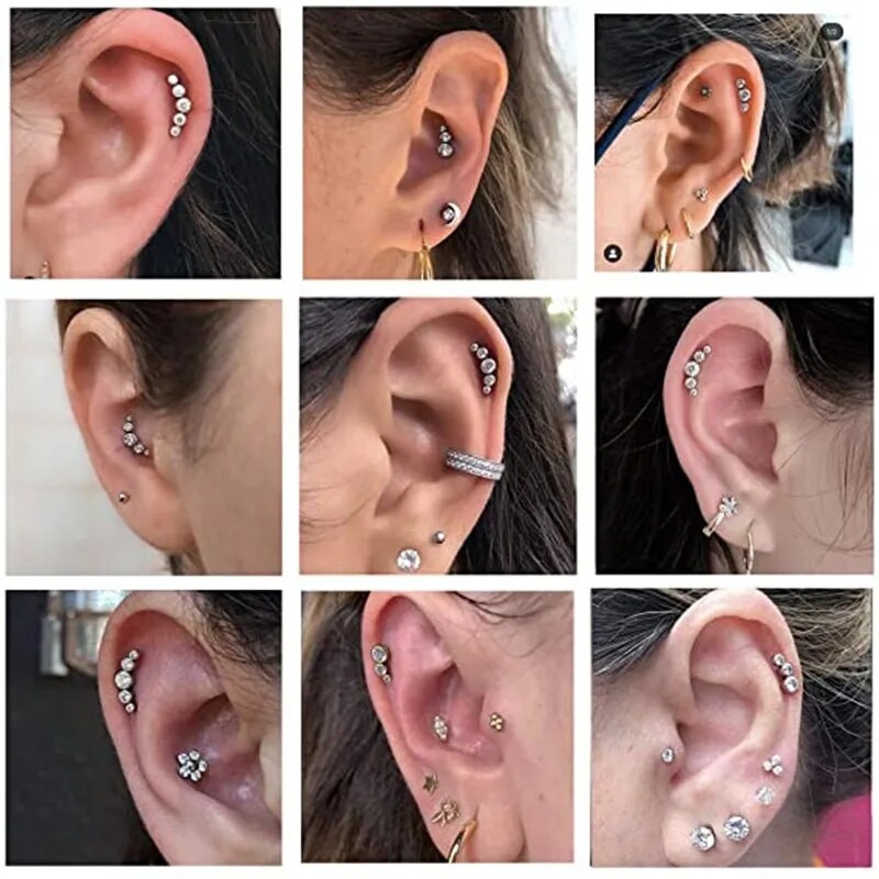 1 KOM Kristalna naušnica za piercing u hrskavici Helix naušnica s utegom s utegom od nehrđajućeg čelika Tragus svornjake s naušnicama u grozdu Daith nakit za žene
