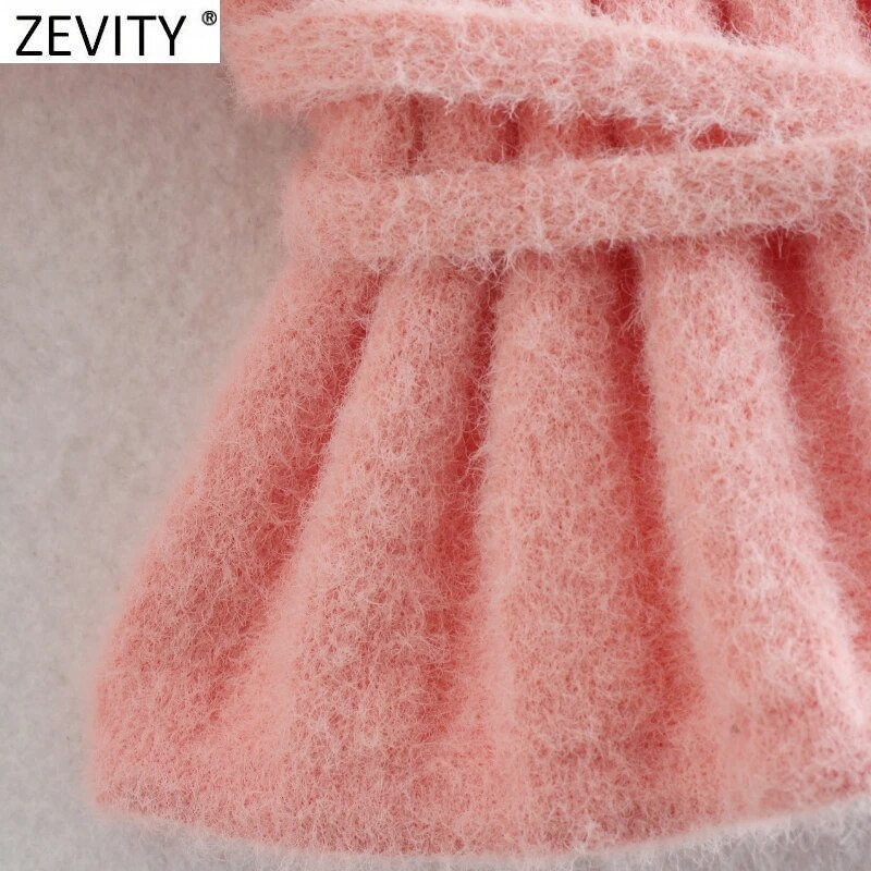 Zevity Ženski slatki dugih rukava s otvorenim prošivanim remenom, kratki pleteni pulover Femme Chic s otvorenim ovratnikom, ležerni kardigan, gornji dio SW800