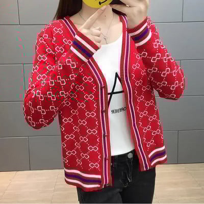 Kardigan Džemper Tkanina Luksuzni kaput Ženski V-izrez i dugmad dugih rukava na rasprodaji Zimska prevelika prozračna rebrasta pletiva