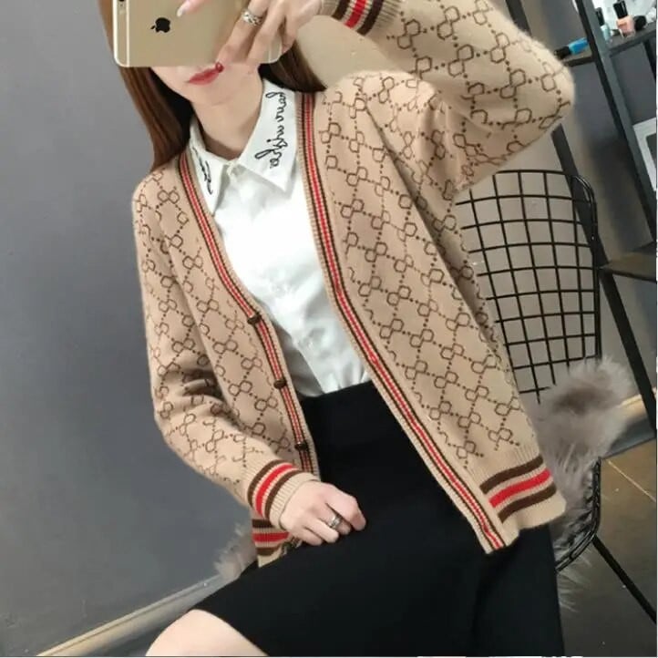 Kardigan Džemper Tkanina Luksuzni kaput Ženski V-izrez i dugmad dugih rukava na rasprodaji Zimska prevelika prozračna rebrasta pletiva