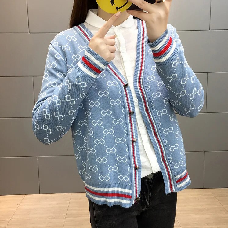 Kardigan Džemper Tkanina Luksuzni kaput Ženski V-izrez i dugmad dugih rukava na rasprodaji Zimska prevelika prozračna rebrasta pletiva