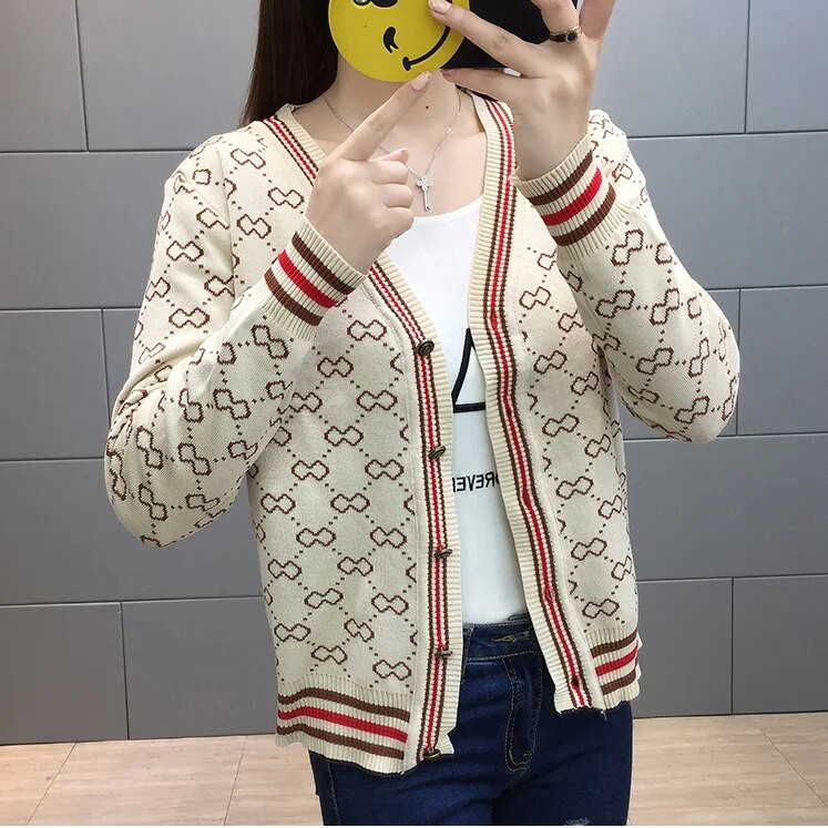 Kardigan Džemper Tkanina Luksuzni kaput Ženski V-izrez i dugmad dugih rukava na rasprodaji Zimska prevelika prozračna rebrasta pletiva