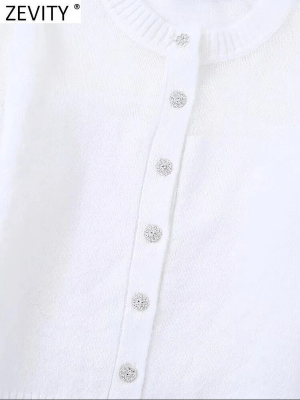 Zevity 2022 új női divatos O nyakú áttetsző toldású kardigán kötő pulóver női elegáns gyémánt gombos kabát felsők CT2755